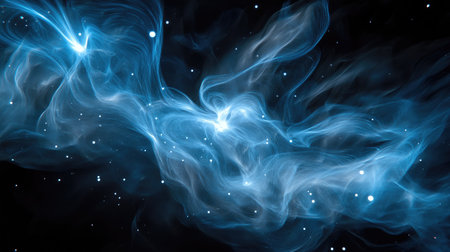 A deep black void pierced by intense blue and white spotlights, creating a futuristic look.の素材