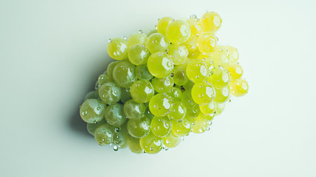 A natural green grape cluster with water droplets, isolated on a clean white background to emphasize freshness.の素材