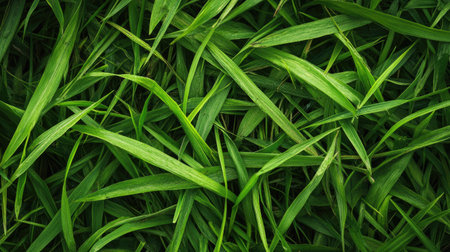 Bright green grass with uneven blades and natural imperfections, isolated as a seamless background for design useの素材