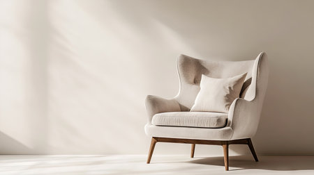 Cozy, plush armchair isolated on a soft neutral background, showcasing its inviting cushions and elegant designの素材