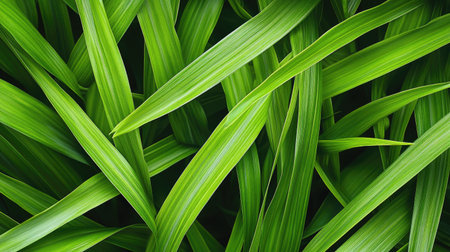 Close-up of fresh green grass blades forming a vibrant, textured background perfect for nature or outdoor themesの素材