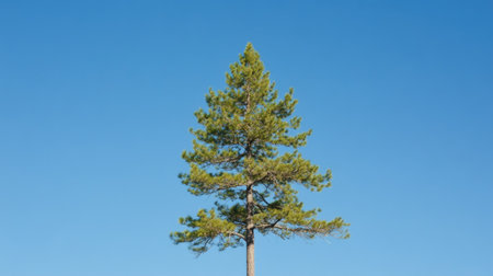A fresh green tree crown against a crisp, cloudless blue sky, showcasing the beauty of the outdoors.の素材
