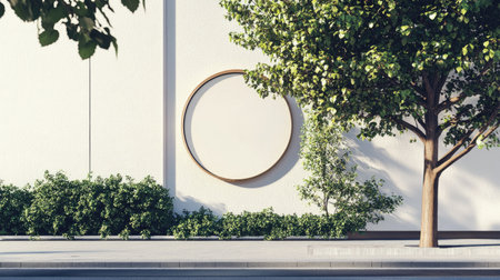 A street-side round signboard mockup with a white background, perfect for outdoor brandingの素材