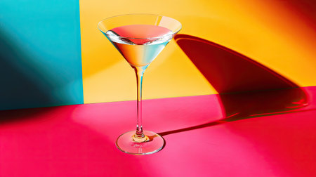 A high-fashion inspired martini shot with a monochrome glass on a bold, colorful backdrop.の素材