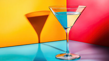 A high-fashion inspired martini shot with a monochrome glass on a bold, colorful backdrop.の素材