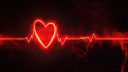 A bright red heart rate line seamlessly flowing across a modern, minimalistic background.の素材