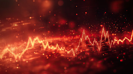 A close-up of a red heart beat wave with subtle digital elements in the background.の素材