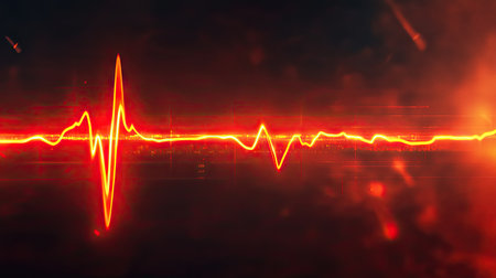 A bright red heart rate line seamlessly flowing across a modern, minimalistic background.の素材