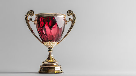 Classic championship trophy isolated on white with clear reflections, perfect for sports or corporate award conceptsの素材