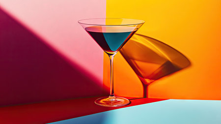 A high-fashion inspired martini shot with a monochrome glass on a bold, colorful backdrop.の素材