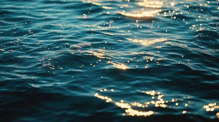 A deep blue ocean with bubbles creating ripples under sunlight, casting beautiful reflectionsの素材