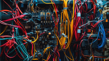 A detailed image of a completed wiring project with all connections securely wrapped in electrical tape.の素材