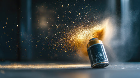 A dynamic shot of a spray paint can being shaken, with blurred motion and a metallic rattle ball sound effect.の素材