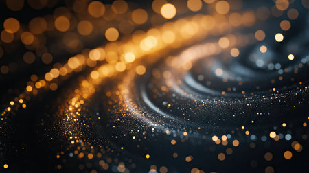 Abstract light forms spiraling in the air, glowing brightly and fading in a fluid motion, against a dark background.の素材