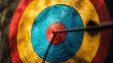 A close-up of the bowstring being drawn back by an archer, with a blurred target in the distanceの素材