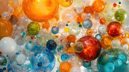 A mesmerizing mix of translucent and opaque spheres in bright, bold colors.の素材