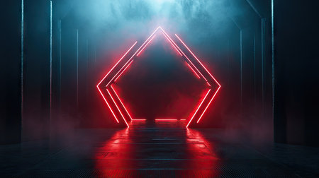 Geometric hexagonal structure with holographic light effects, symbolizing cutting-edge innovationの素材