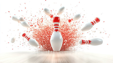 High-speed shot of pins being released by a pinsetter onto the lane, with motion blur for effectの素材