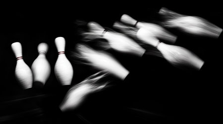 High-speed shot of pins being released by a pinsetter onto the lane, with motion blur for effectの素材