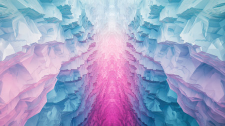 Hexagonal shapes in a gradient of cyan and magenta, arranged to create a futuristic, layered effectの素材