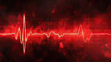 A continuous red ECG wave with a realistic pulse effect, creating a strong visual impact.の素材