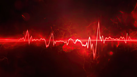 A continuous red ECG wave with a realistic pulse effect, creating a strong visual impact.の素材