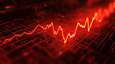 A digital red heart rate monitor graph moving rhythmically across the screen, symbolizing life and vitality.の素材