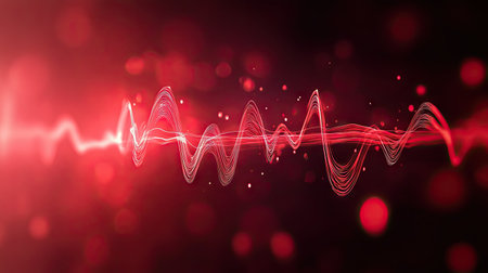 A heartbeat waveform in red with a motion blur effect, emphasizing rhythm and movement.の素材