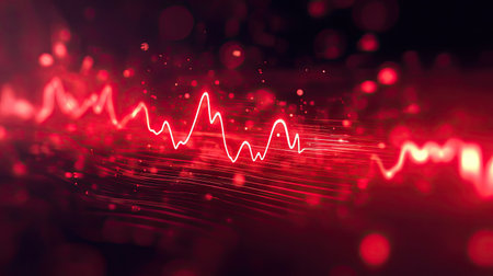 A heartbeat waveform in red with a motion blur effect, emphasizing rhythm and movement.の素材