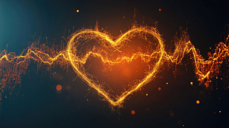 A heartbeat wave forming the outline of a heart shape before continuing in a smooth rhythm.の素材