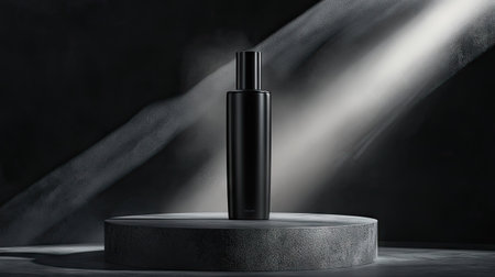 Crme lotion cosmetic bottle on a podium, surrounded by soft, glowing light that draws attention to the sleek design and elegance of the packagingの素材