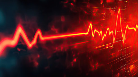 A looping red heart rate line fading into the distance, giving a futuristic medical vibe.の素材