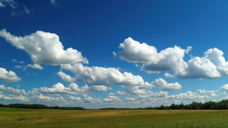 Surging cumulus clouds towering against a deep blue sky on a bright summer day.の素材