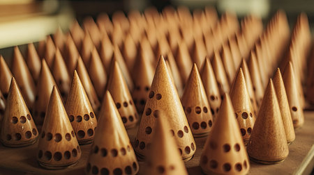 A close-up of the triangular formation of pins being set at the far end of the bowling laneの素材