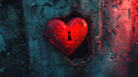 A red heart lock with an open keyhole, representing love waiting to be unlocked.の素材