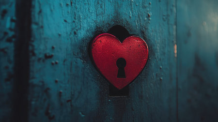 A red heart lock with an open keyhole, representing love waiting to be unlocked.の素材