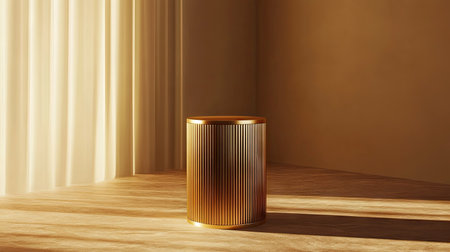 A golden pedestal with refined detailing, showcasing a luxury item with ambient light creating a chic atmosphere in the studio.の素材