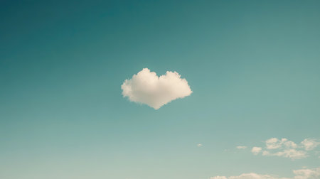 A perfect heart-shaped cloud centered against a clear azure sky.の素材