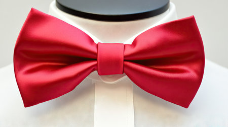 Elegant bow tie paired with a tuxedo jacket and white shirt, in a close-up highlighting textures and formal detail.の素材