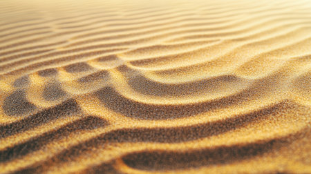 A captivating close-up image showcasing the textures and patterns of gentle sand dunes in a serene desert, illuminated by warm sunlight. Pure tranquility unfolds.の素材