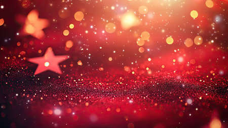 A captivating red background filled with enchanting bokeh lights and glittery stars. Perfect for seasonal celebrations, holiday decorations, and joyful occasions.の素材