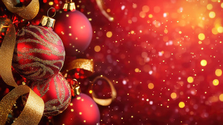 Capture the essence of the holiday season with shimmering red ornaments and a blurred background. Perfect for festive decor, invitations, or seasonal promotions.の素材