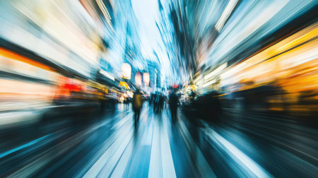 Abstract motion blur of a busy luxury shopping mall during peak hours, creating dynamic energyの素材