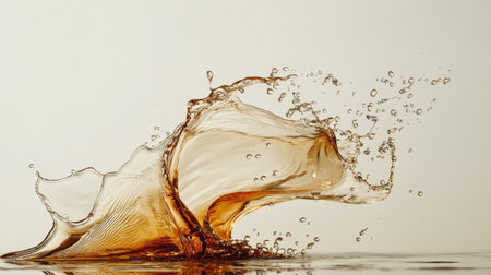 A high-speed shot of water droplets colliding in mid-air, forming abstract shapes.の素材