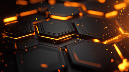 Abstract hexagon background with glowing edges and soft bokeh effects for a modern tech vibeの素材