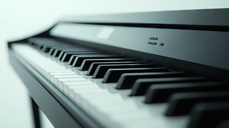 A stylish black digital piano with a sleek design, isolated against a white backdrop for a modern aesthetic.の素材