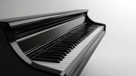A stylish black digital piano with a sleek design, isolated against a white backdrop for a modern aesthetic.の素材