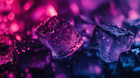 An abstract shot of ice cubes glistening with water droplets, emphasizing their clarity and textureの素材