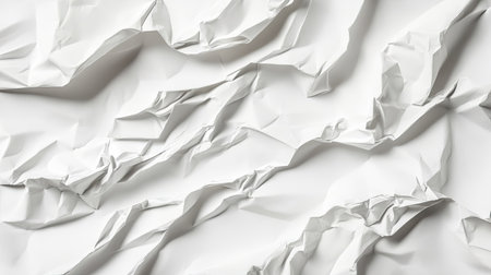 Several crumpled sheets of paper randomly arranged on a seamless white background, perfect for conceptual imagery.の素材