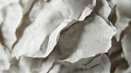 A high-resolution close-up of a crumpled white paper ball, emphasizing its texture and depth.の素材